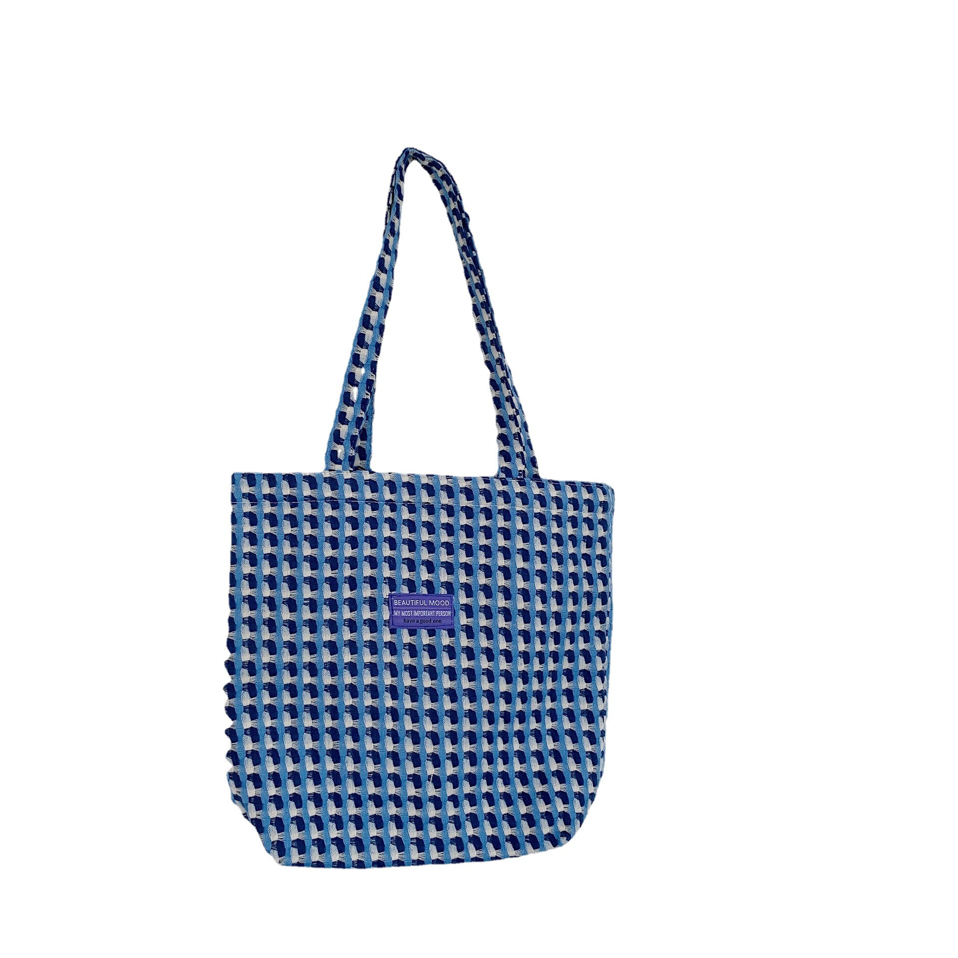 28111 Korean-style ins woolen retro checkered single-shoulder bag, versatile canvas bag, large capacity handbag for students, women Item Picture