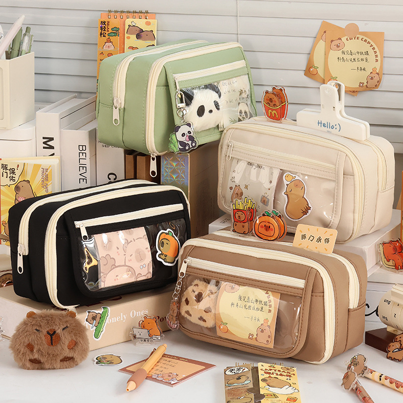 New ins stationery bag for junior high school storage pencil case, large capacity, simple and transparent Korean-style pencil case, high appearance level, multiple layers full figure