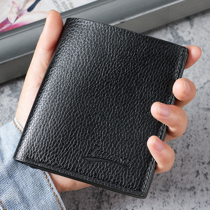 Men's vertical personalized business fashion universal simple lychee patterned thin zipper wallet full figure