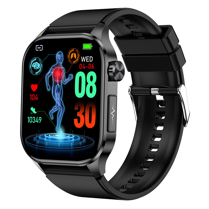 The ET580 smartwatch features Bluetooth communication, AMOLED screen, electrocardiogram, blood sugar, blood oxygen, heart rate and health sports watch full figure