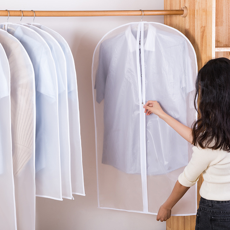 Clothing dust cover, household overcoat transparent waterproof suit cover, organizing and storage hanging bag, clothing dust bag PEVA details Picture