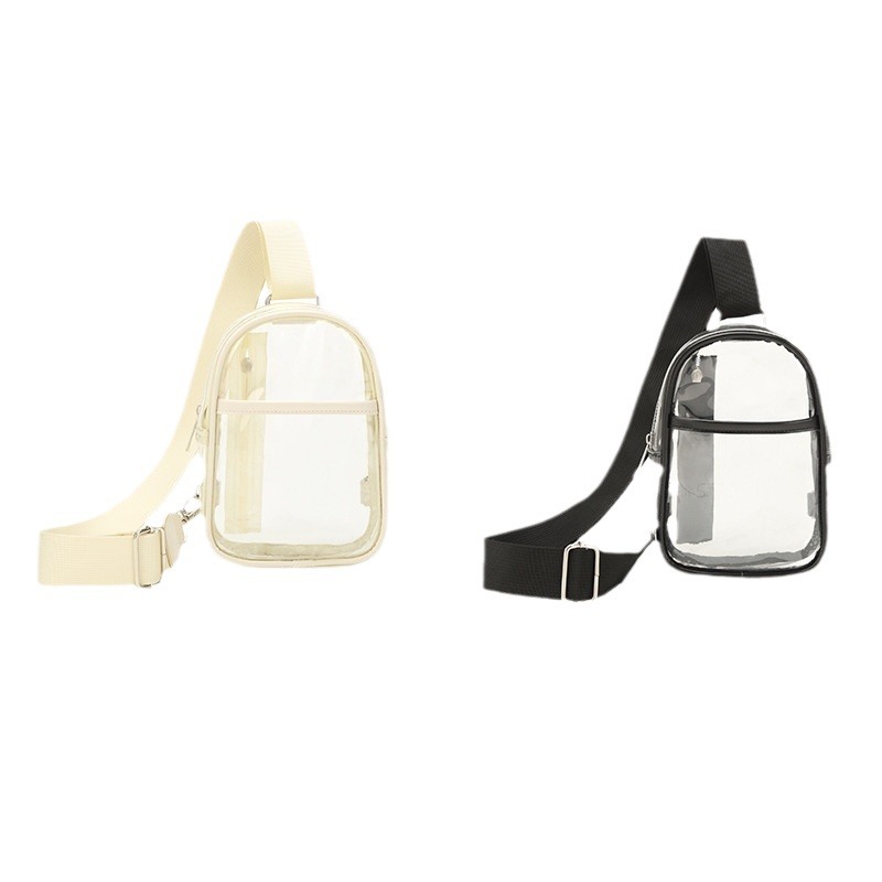 New cross-border pvc single-shoulder bag, transparent crossbody bag, fashionable Korean style men's and women's small chest bag, waterproof sports hanging bag Item Picture