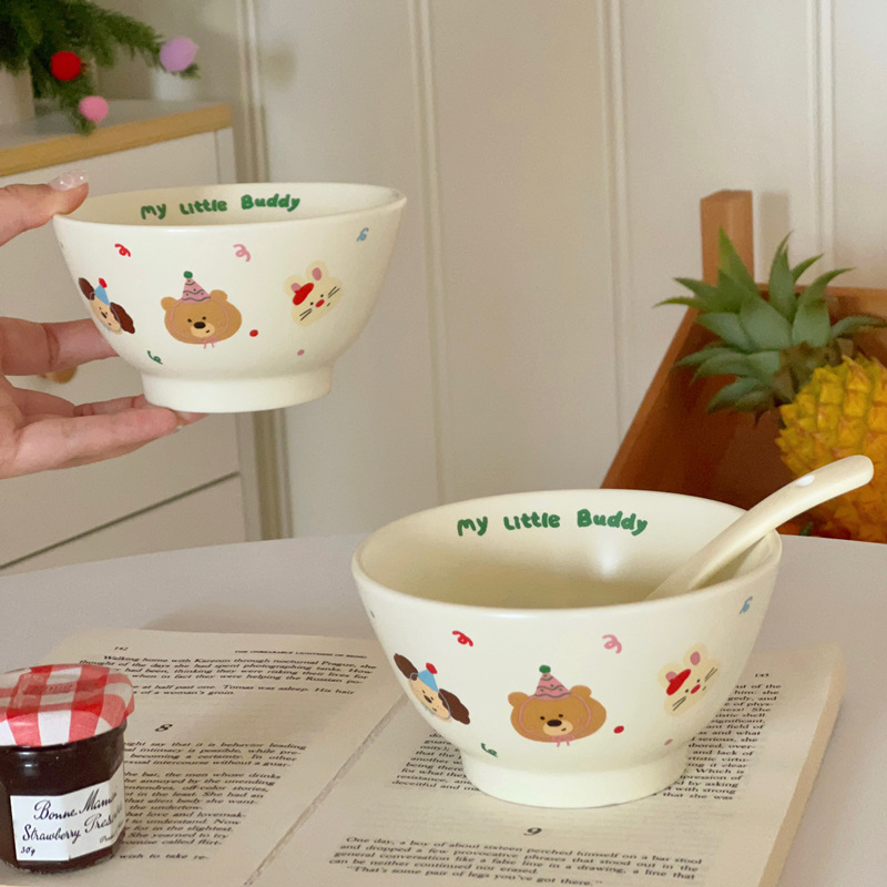 ins cute and playful ceramic bowls, retro home dessert bowls, breakfast bowls, small soup bowls, rice bowls, student tableware Specification drawing