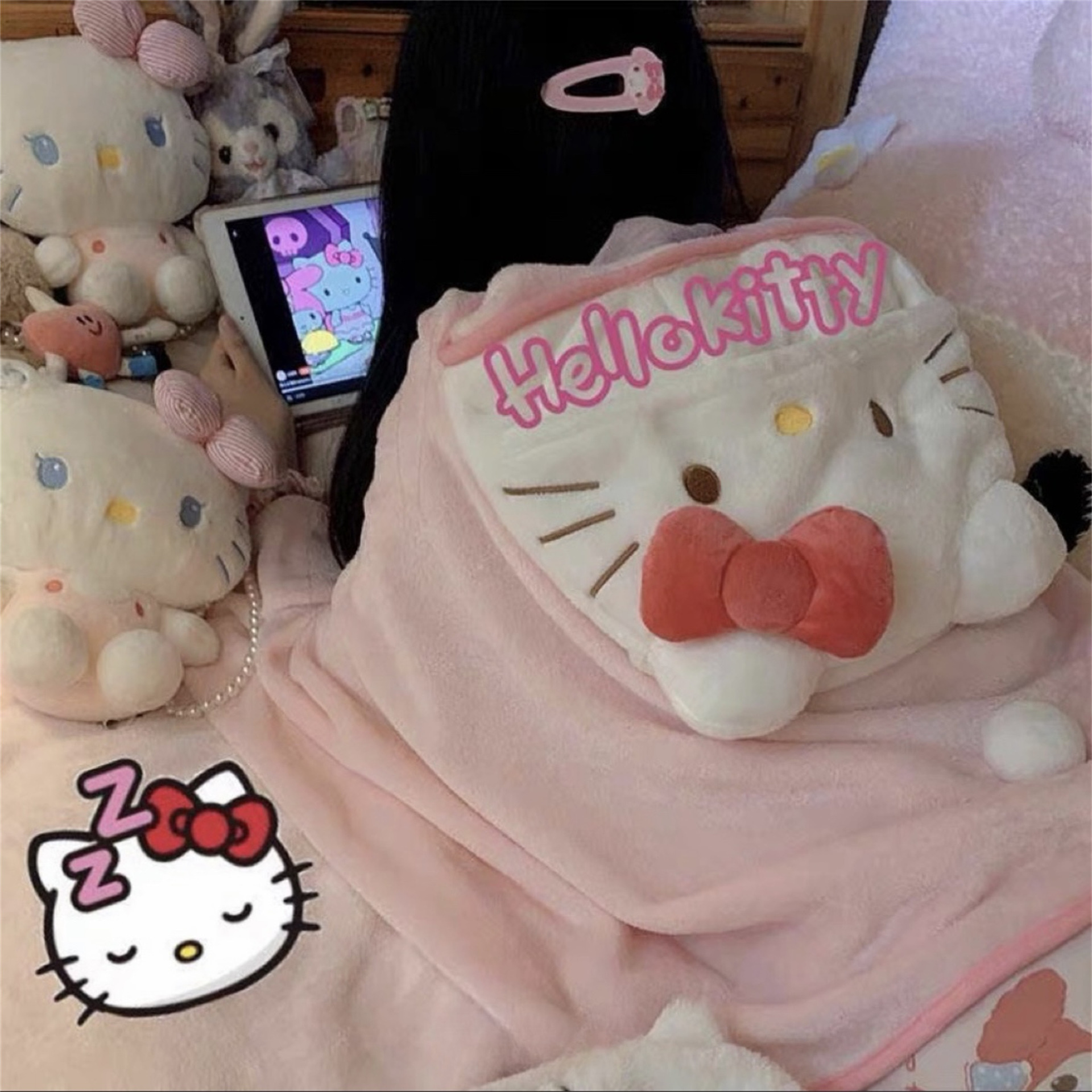 New cartoon cat blanket, summer office nap air conditioning blanket, nap magic tool, coral fleece shawl blanket details Picture