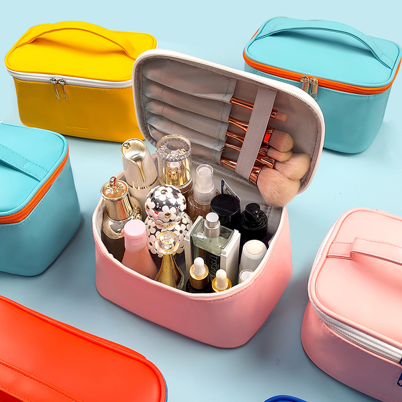 New Korean-style PU makeup bag, hand-held makeup box, large-capacity storage bag, cosmetics storage bag, portable storage bag full figure