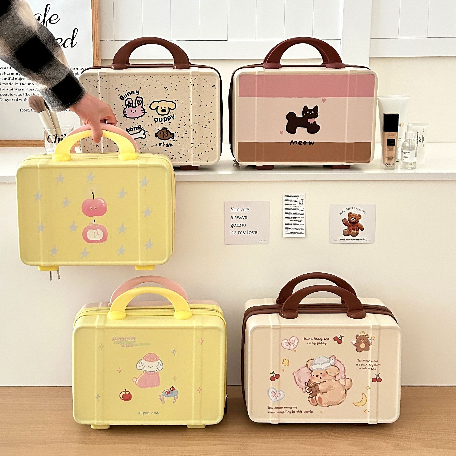 Cute suitcase, large-capacity travel suitcase, portable storage box, cosmetics storage box for going out, makeup bag for women full figure