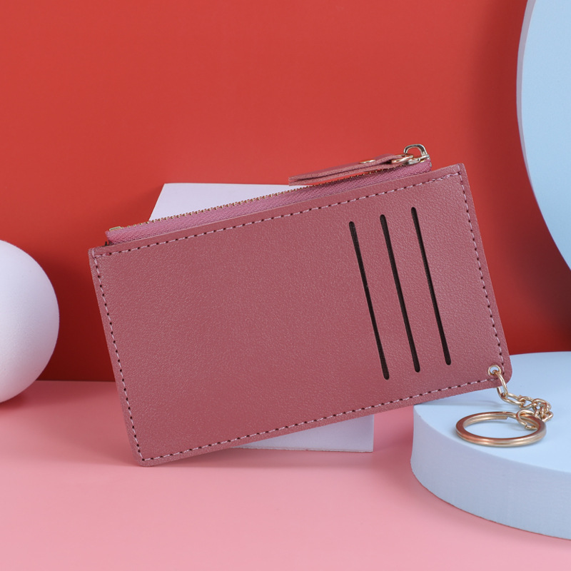 New card bag, women's bag, card holder, bus card case, zipper, coin bag, leather classic solid color, multiple card slots, fixed logo details Picture
