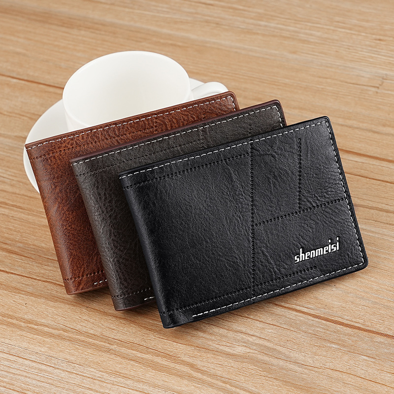 Men's business card holder, cross-border short wallet, retro patterned thin multi-slot wallet, US dollar bag full figure