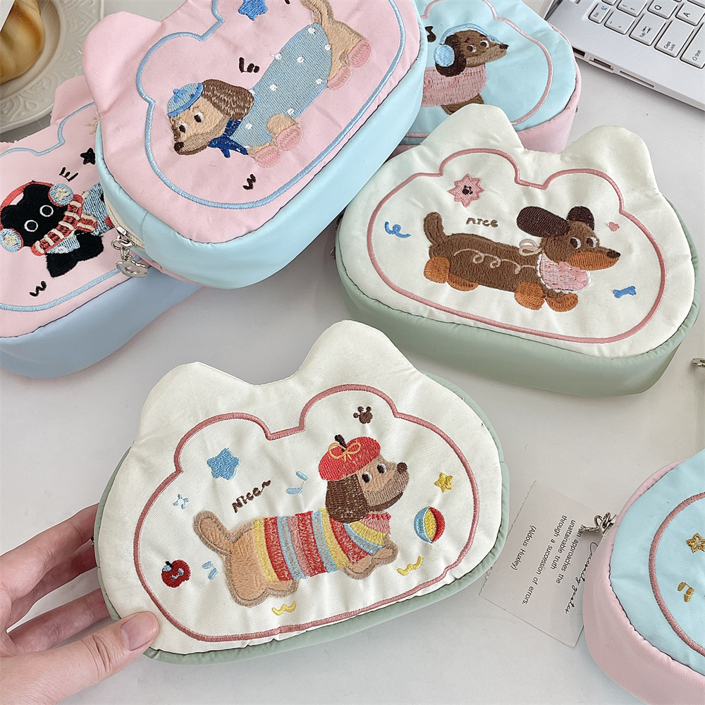 5225 Cute puppy Pencil case, large capacity, student high appearance level, embroidered pencil case, coin purse, stationery storage bag details Picture