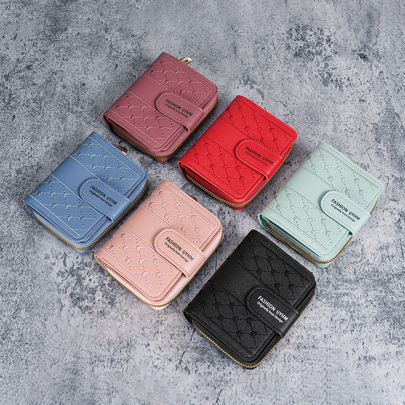 2024 New women's wallet, short zipper, large capacity, versatile, heart-shaped, colorful clutch, card case Specification drawing