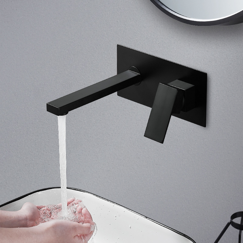 Brass black concealed cold and hot built-in countertop faucet, wall-mounted water outlet basin, hot-melt built-in concealed faucet full figure