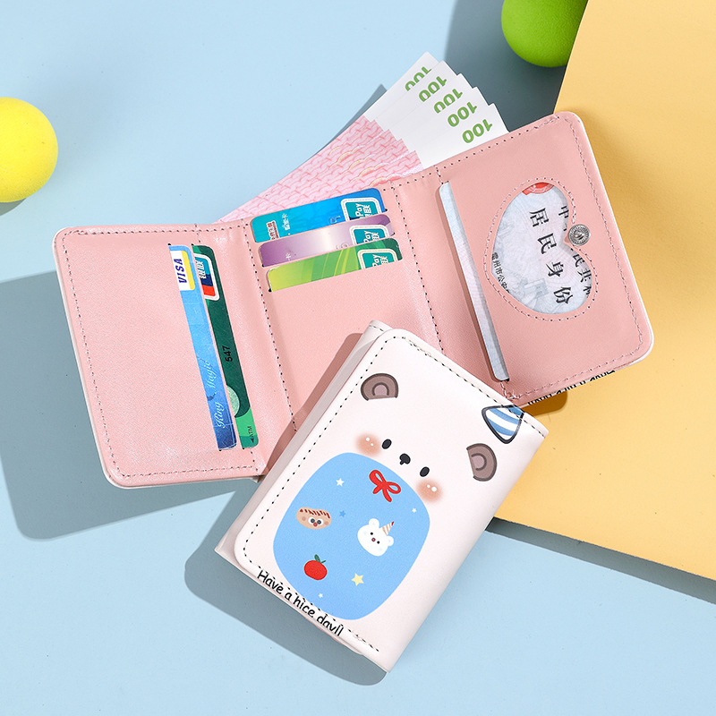 Cute cartoon folding three-fold short couple wallet, trendy, simple, small and ultra-thin student change wallet wholesale Specification drawing
