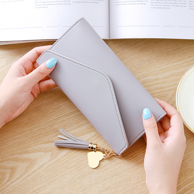 2018 Spring/Summer new long hand-held trendy heart-shaped pendant, simple, fashionable and multi-functional women's wallet with lychee pattern Specification drawing