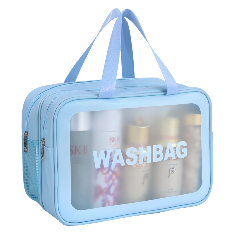 Dry-wet separated double-layer transparent toiletry bag, portable makeup bag, high appearance level storage bag, business trip and travel storage bag Item Picture