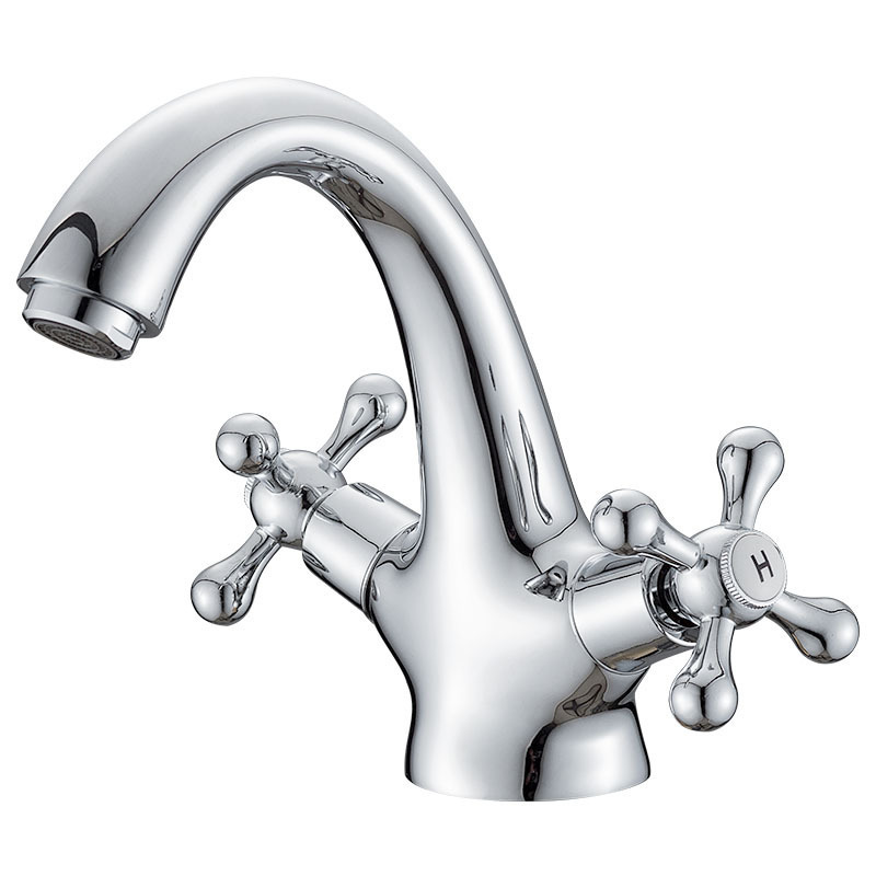 European-style copper double-handle golden faucet, antique washbasin faucet, bathroom hand washing, hot and cold washbasin, retro faucet full figure