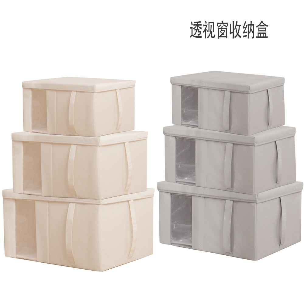 Amazon cross-border quilt storage box, transparent window, cotton and linen bedroom quilt storage bag, clothes drawer storage box details Picture