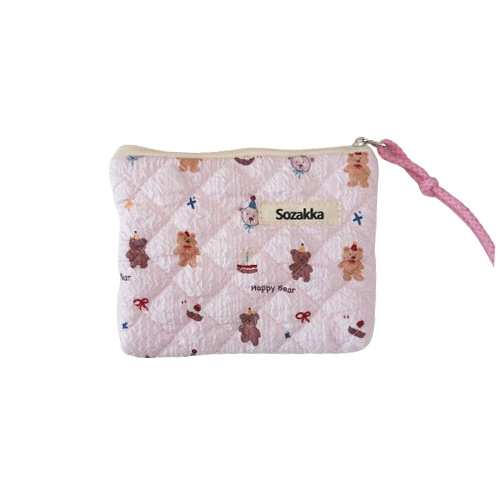 43162 Floral quilted cotton-padded portable storage bag, cute and soft coin purse, lipstick storage bag, makeup bag Item Picture