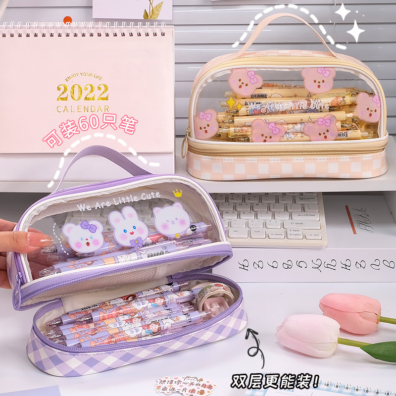 Cartoon pen case, super large capacity, cute new style, hand-held stationery bag for junior and senior high school students, high appearance level stationery box for primary school students Application Scenario