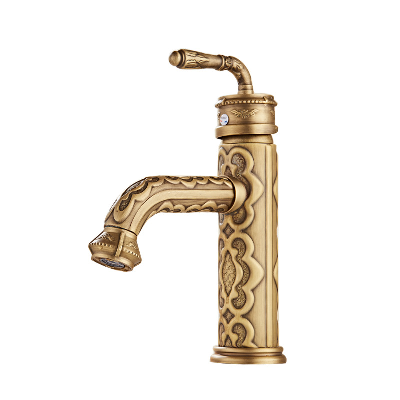 European-style all-copper retro carved faucet, European-style antique washbasin faucet, cold and hot water basin faucet Item Picture