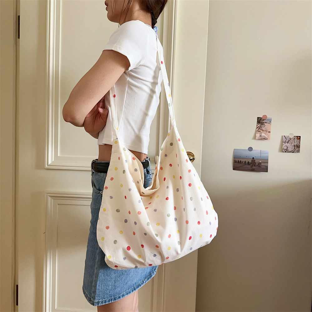 4665 New large-capacity bow print single-shoulder crossbody bag, women's canvas bag, floral student underarm bag full figure