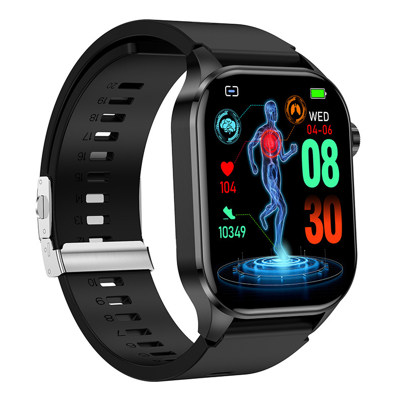 The ET580 smartwatch features Bluetooth communication, AMOLED screen, electrocardiogram, blood sugar, blood oxygen, heart rate and health sports watch Item Picture