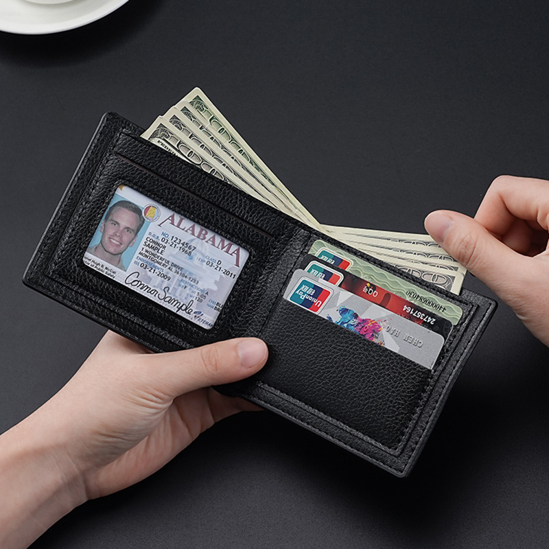 Woven textured leather men's short folding wallet 2025 new cross-border European and American classic short clip pu wallet Specification drawing