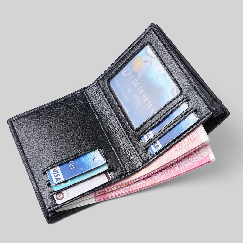 A large quantity of PU framed vertical men's wallets in stock, simple and casual men's coin purses, short men's wallets details Picture