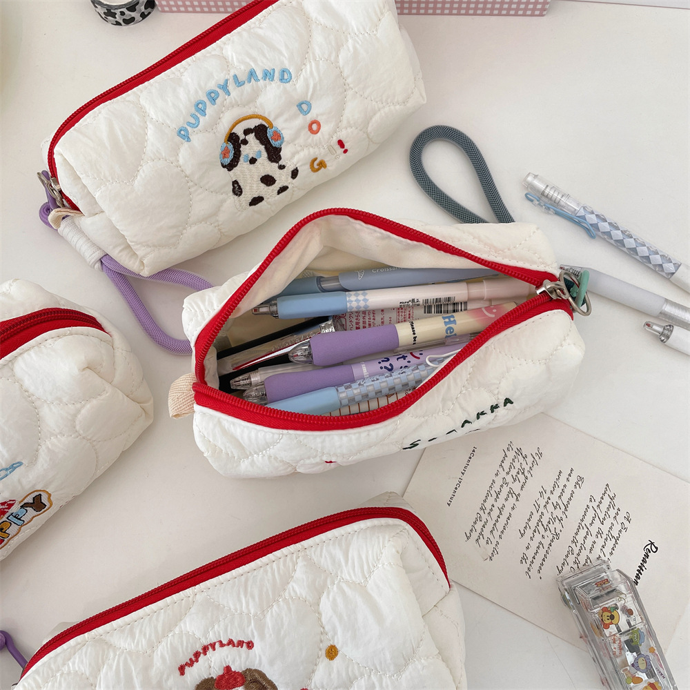 49211 New large-capacity student pen case, portable dog embroidery makeup bag, cartoon casual stationery storage bag Application Scenario
