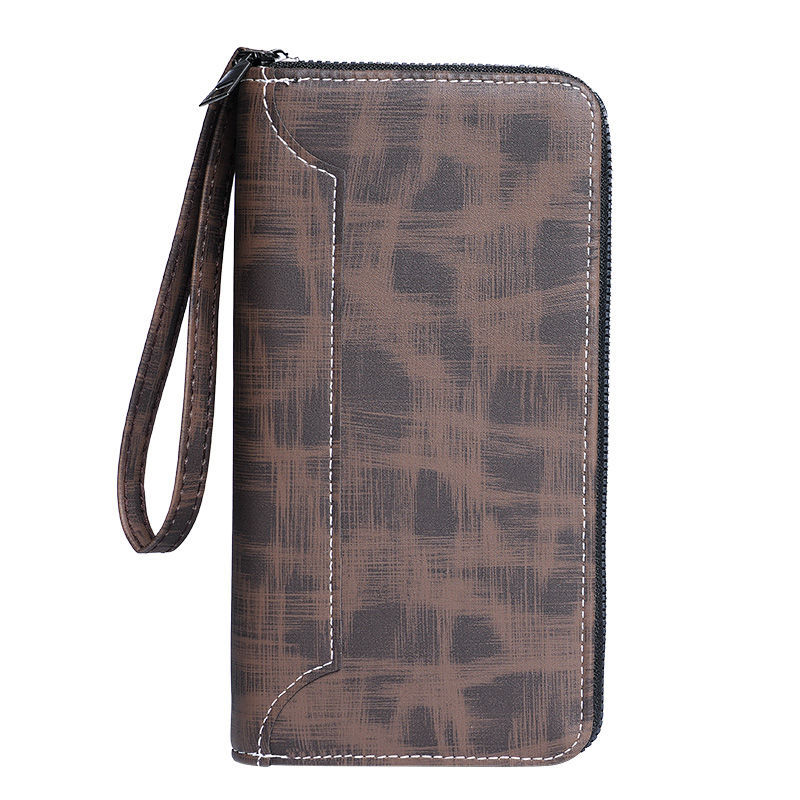 Men's long zipper wallet, men's leather wallet, multi-functional card case, large capacity clutch, multi-compartment handbag Item Picture