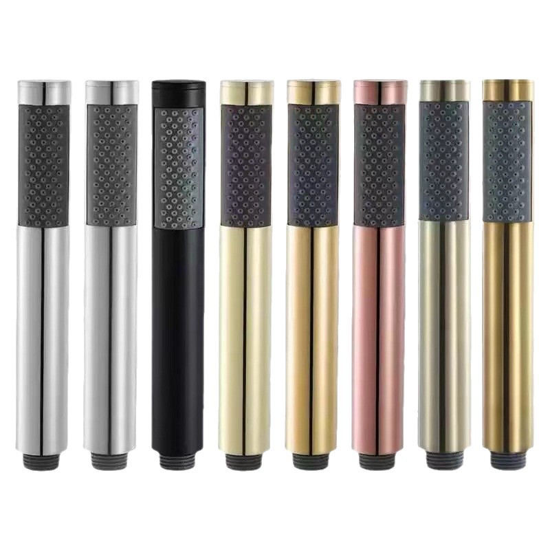 304 stainless steel cylindrical pressurized shower head, brushed gold hand-held rain shower head, hand-spray showerhead Item Picture