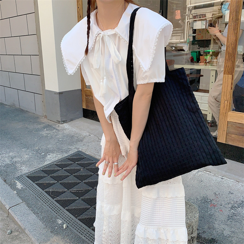 3693 Summer New Fairy Bag, yellow bubble checkered single-shoulder bag, Japanese-style fresh and light student cloth bag, thin style Specification drawing