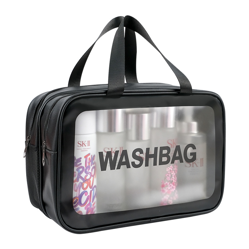 Customized new cosmetic storage bag, travel PU portable hand-held toiletry transparent cosmetic storage double-layer toiletry bag Application Scenario