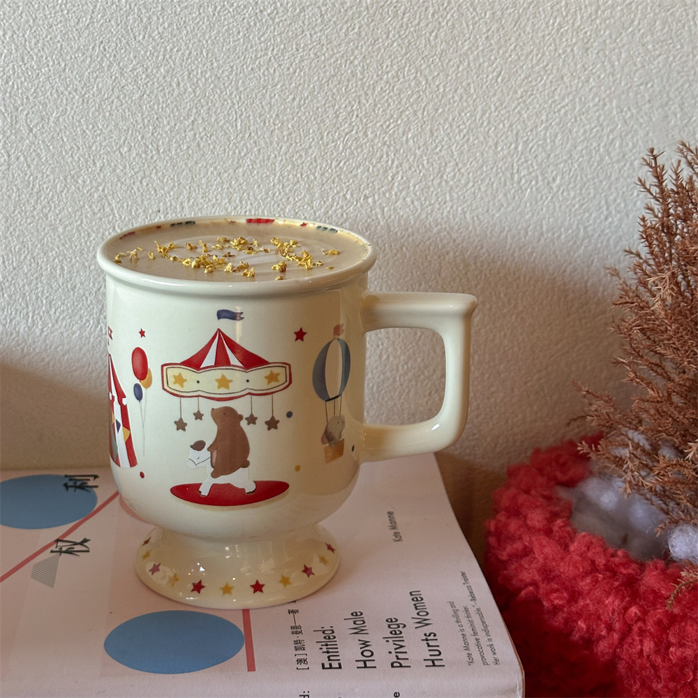 Original high-quality appearance level, childlike fun mugs, cute and niche high-legged ceramic cups, coffee cups, Grandma Niu tea cups, water cups for girls Application Scenario
