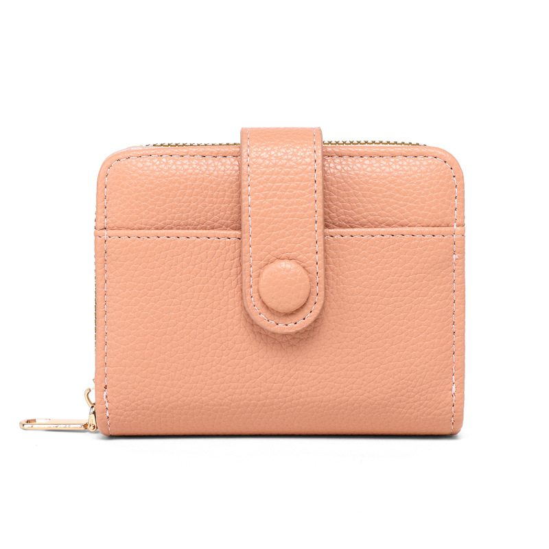 New cross-border zipper coin purse, short wallet, women's fashion solid color lychee pattern multi-slot wallet Item Picture