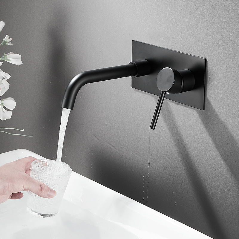 Wall-mounted all-copper black cold rotating hot water faucet concealed installation set household hot melt embedded washbasin manufacturer wholesale Specification drawing
