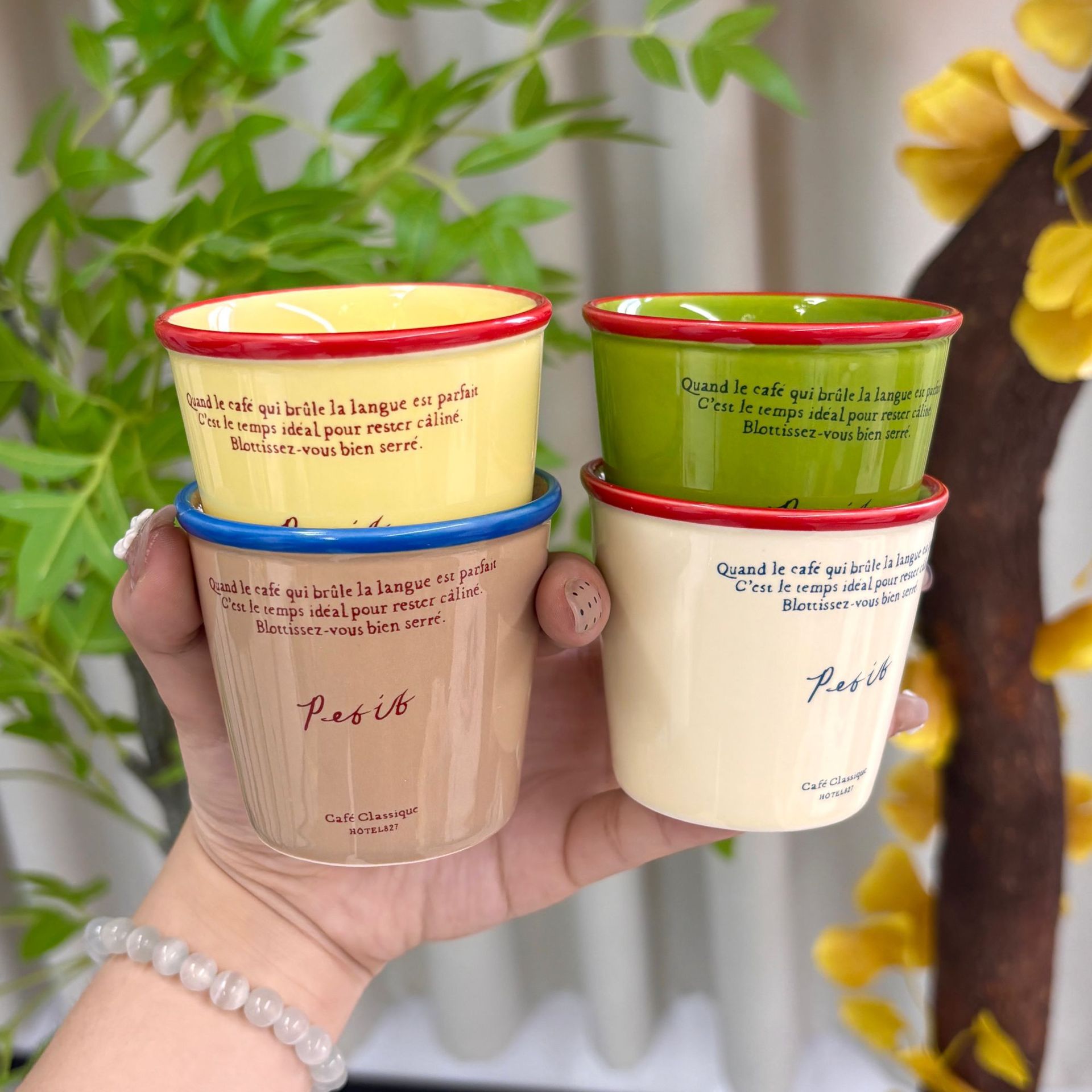 Paper cup-shaped mini coffee cup, ins retro mug, hand-held colorful letter ceramic cup, breakfast milk cup full figure