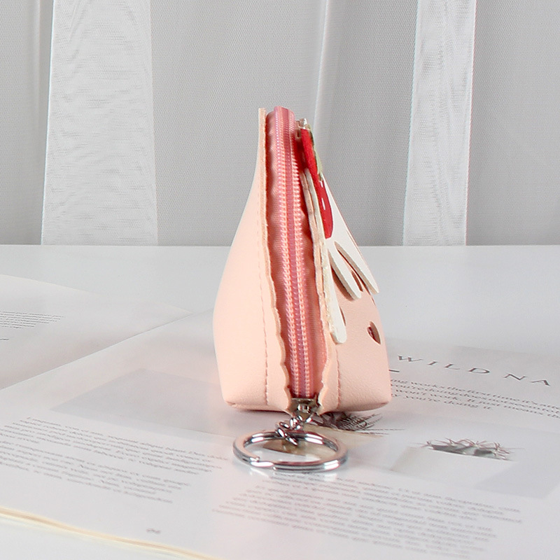 Strawberry ice cream, cute mini coin purse, small loose change bag, Douyin zipper student wallet, short style for women Specification drawing