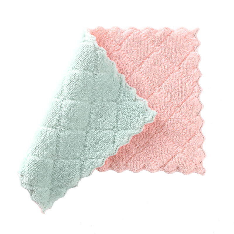 Double-sided coral velvet cloth for wiping tables, kitchen dishwashing cloth, absorbent cleaning, thickened lazy cloth, stain-removing scouring pad Item Picture