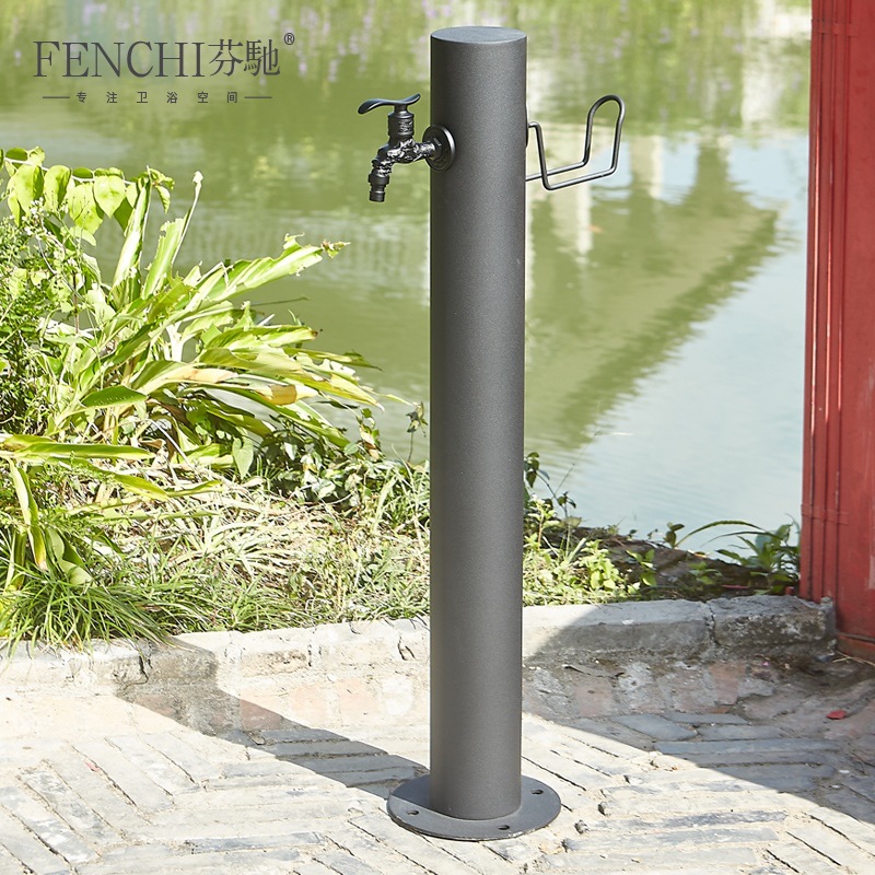 Stainless steel black outdoor column faucet, scenic area garden outdoor anti-freezing crack water hydrant, garden landscape decoration full figure