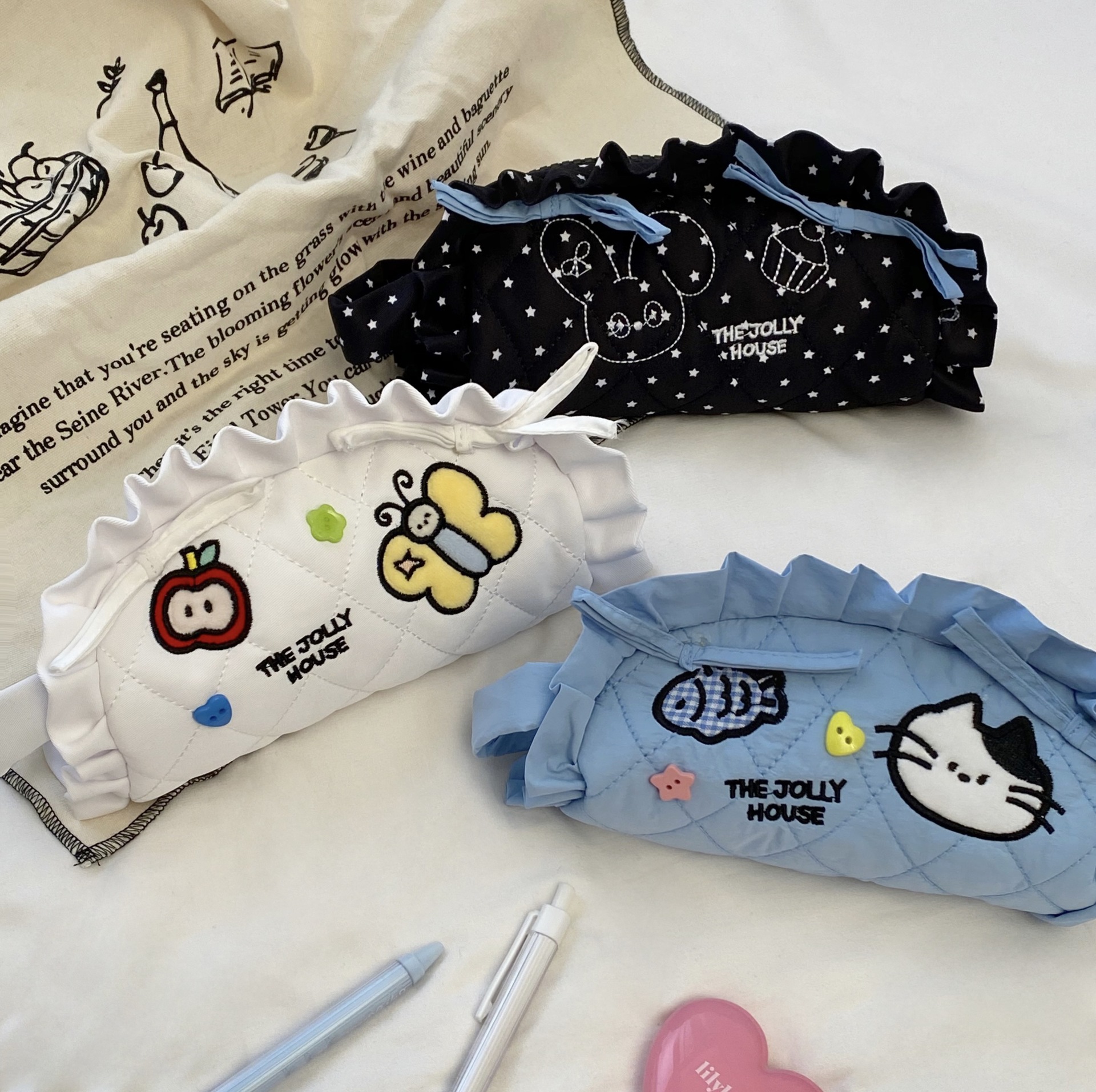 Korean-style lace pen case, cartoon embroidered dumpling shape, large-capacity stationery bag for children and students, storage bag, pencil case full figure