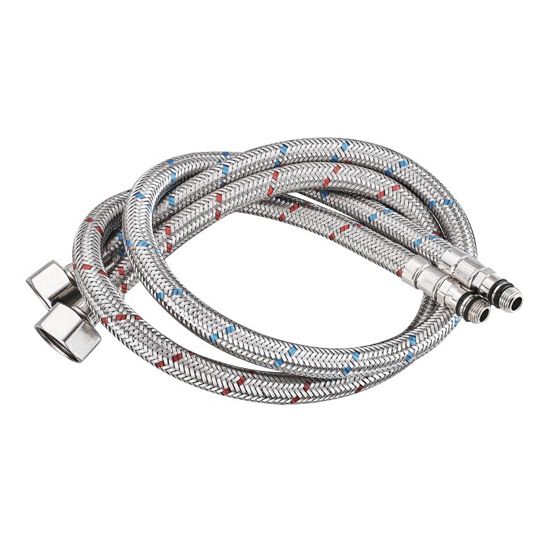 304 stainless steel braided flexible hose, cold and hot water faucet, single-ended pipe, kitchen basin faucet, pointed explosion-proof water inlet pipe Item Picture