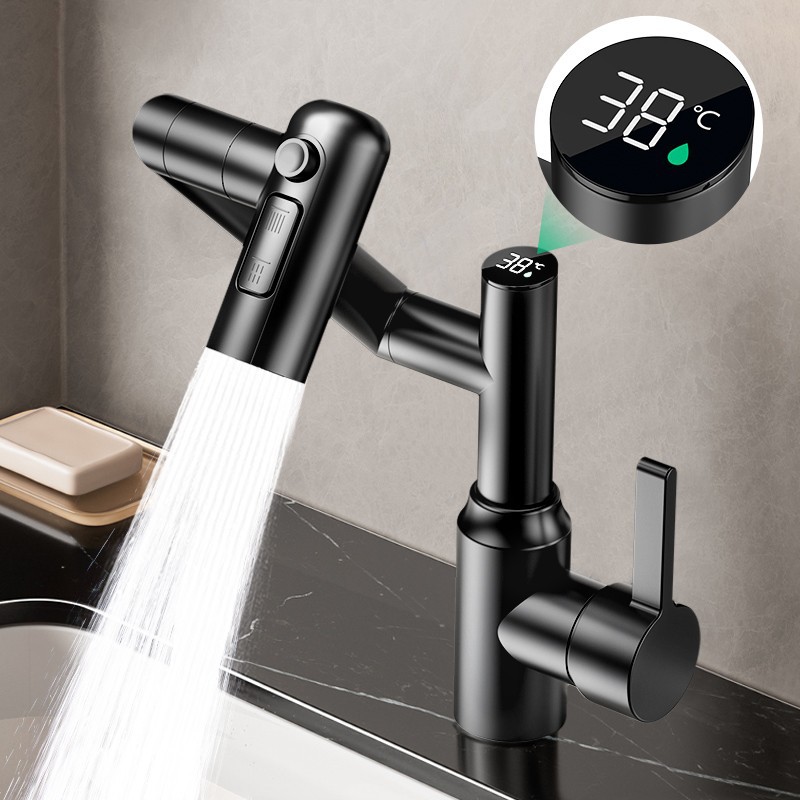 Stainless steel faucet, washbasin, bathroom multi-functional mechanical arm, cold and hot water digital display, universal rotation full figure