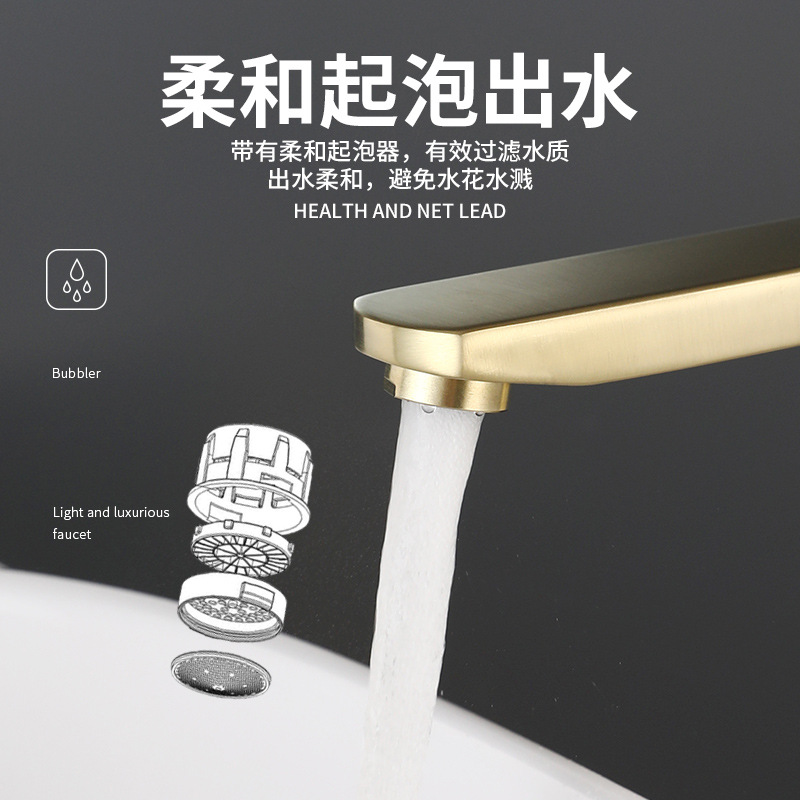304 stainless steel brushed gold square basin faucet washbasin, square single-hole cold and hot water faucet for export Specification drawing