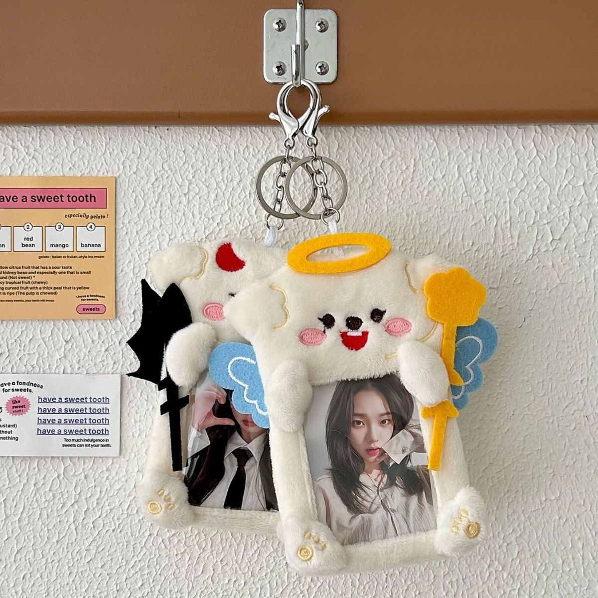 Angel and Devil plush card case, Korean InS-style Polaroid Guka idol small card display pendant, couple style details Picture
