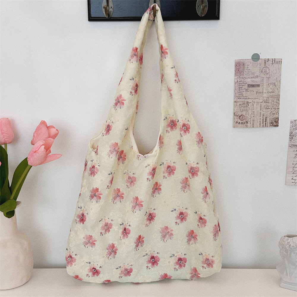 47121 Korean-style embroidered flower canvas bag vest bag for girls, student large-capacity commuting and class single-shoulder bag Specification drawing