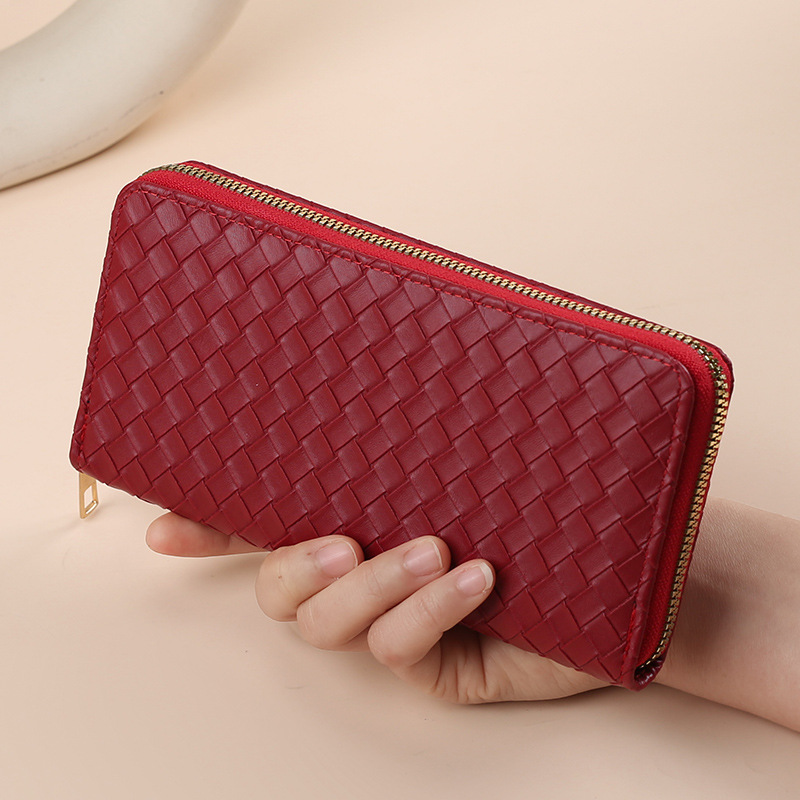 New cross-border women's wallet, long woven pattern zipper clutch, multi-slot wallet, Wallet, mobile phone case full figure