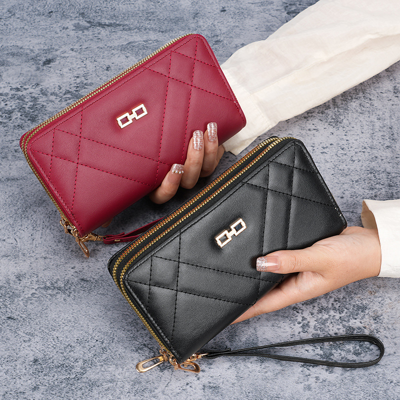 The new women's wallet clutch is fashionable and fresh. It has a large capacity and is a best-selling cross-border mobile coin purse with a diamond-shaped grid Specification drawing