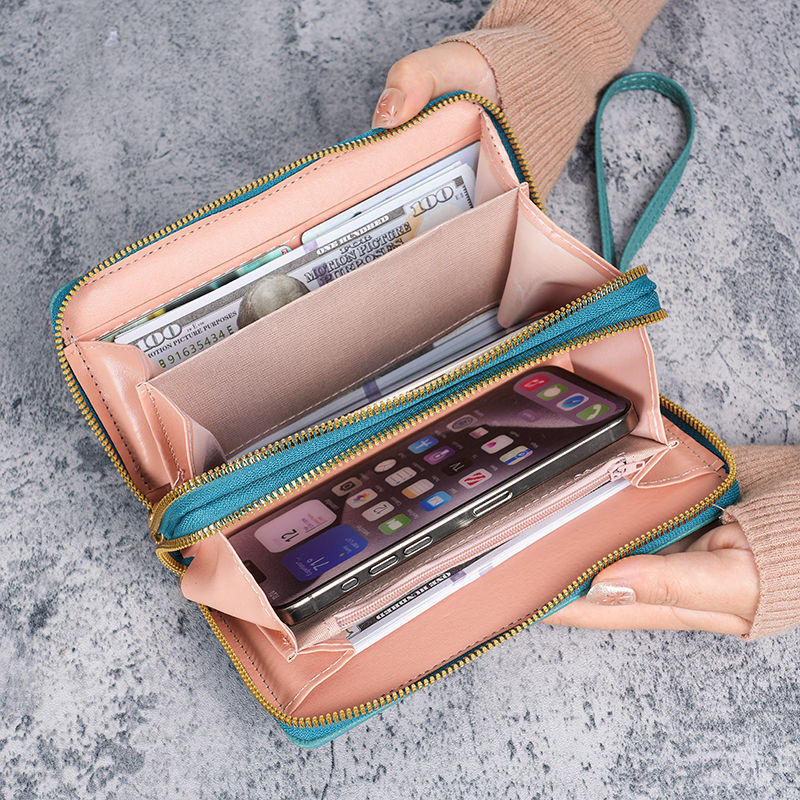 Ancient-style ladies' double zipper wallet, large capacity, versatile, casual long style, new mobile phone case, coin purse, card case, multiple layers details Picture