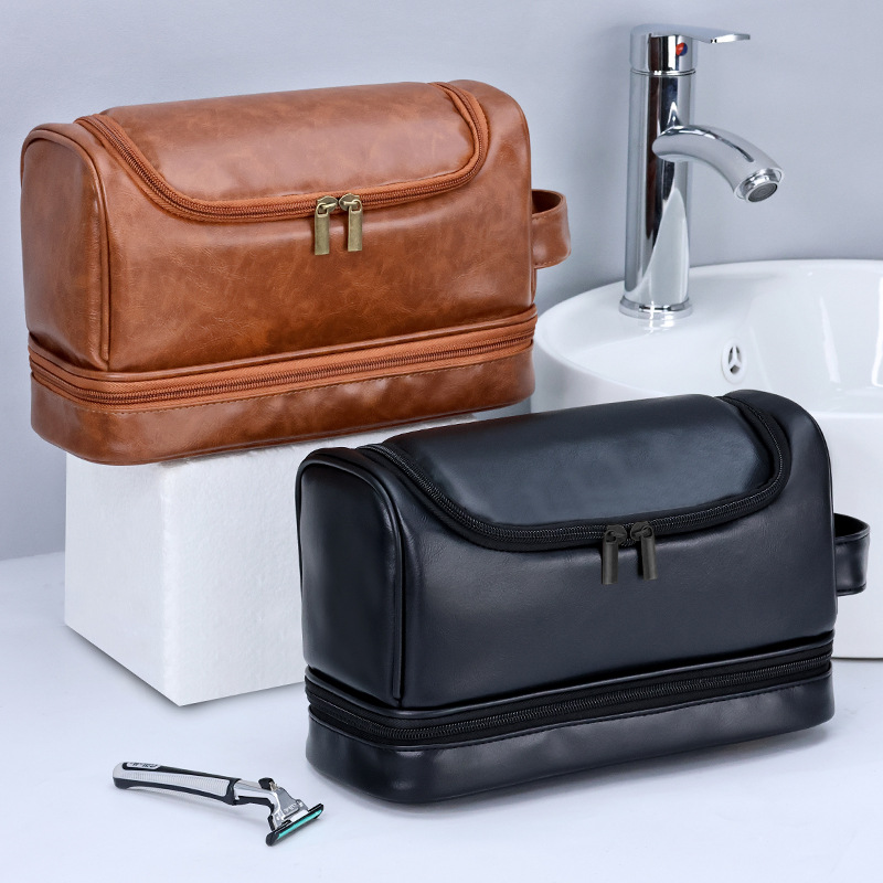 Cross-border Amazon double-layer men's makeup bag, storage bag, portable with hook, hand-held business travel toiletry bag full figure