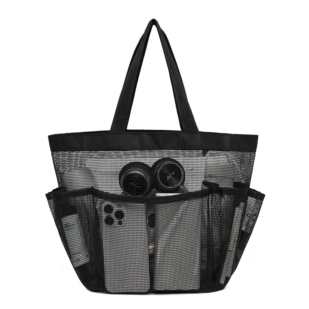 Wholesale cross-border hand-held mesh beach bags, cosmetic travel storage toiletries, mesh portable swimming multi-pocket sand bags Application Scenario